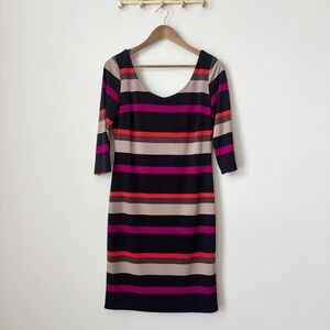 Frank Lyman Double Scoop Neck Dress 6 Striped Black Multi